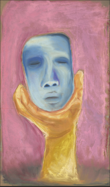 Held — Blue Face in Yellow Hand